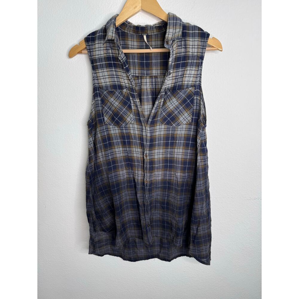 Free People Women’s Plaid Faded Sleeves Top Size Small Long Fall grunge